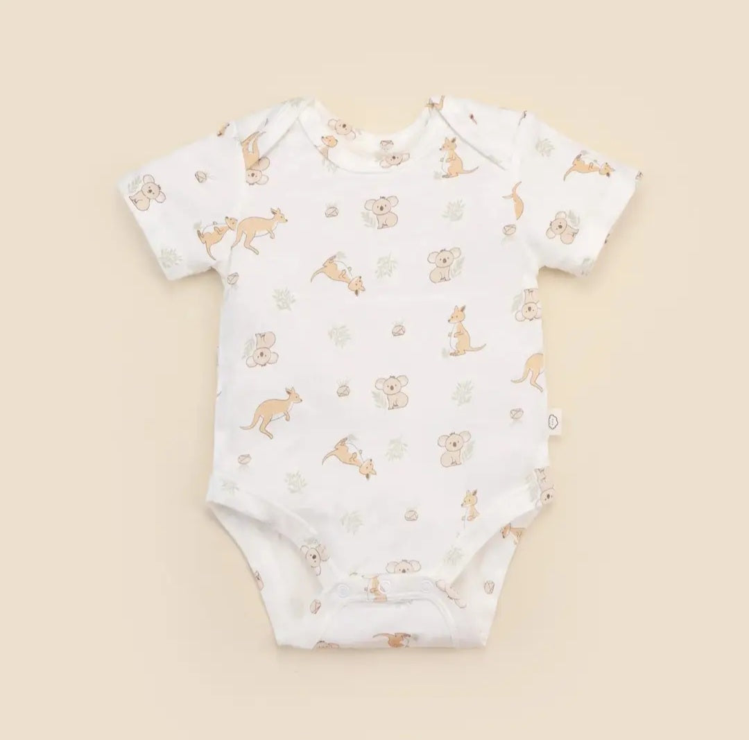 Bamboo S.S Bodysuit - Kangaroo & Koala