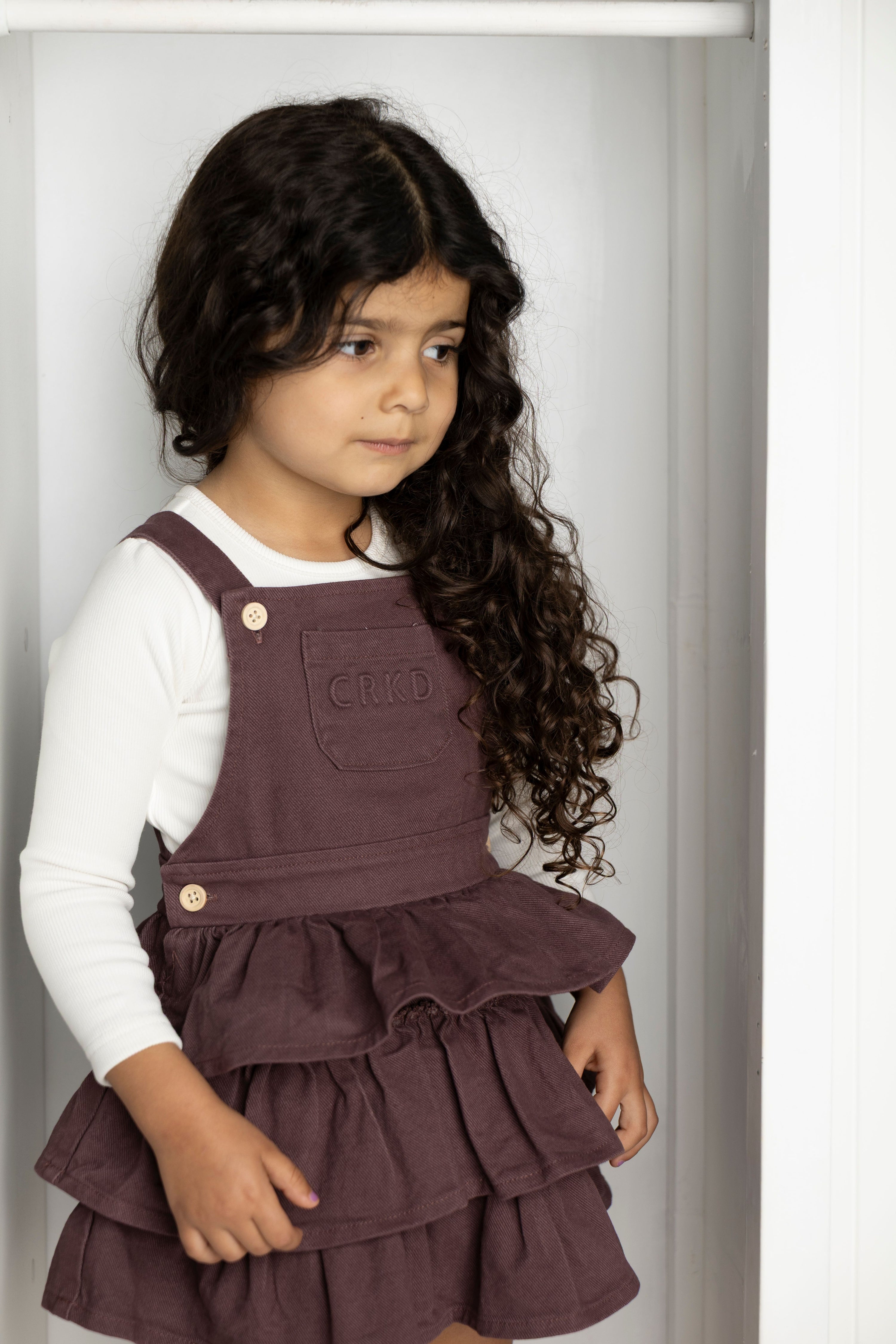 Cracked Soda Blossom Denim Pinafore Plum
