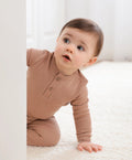 Organic Cotton Waffle Long Sleeve Bodysuit - Mocha