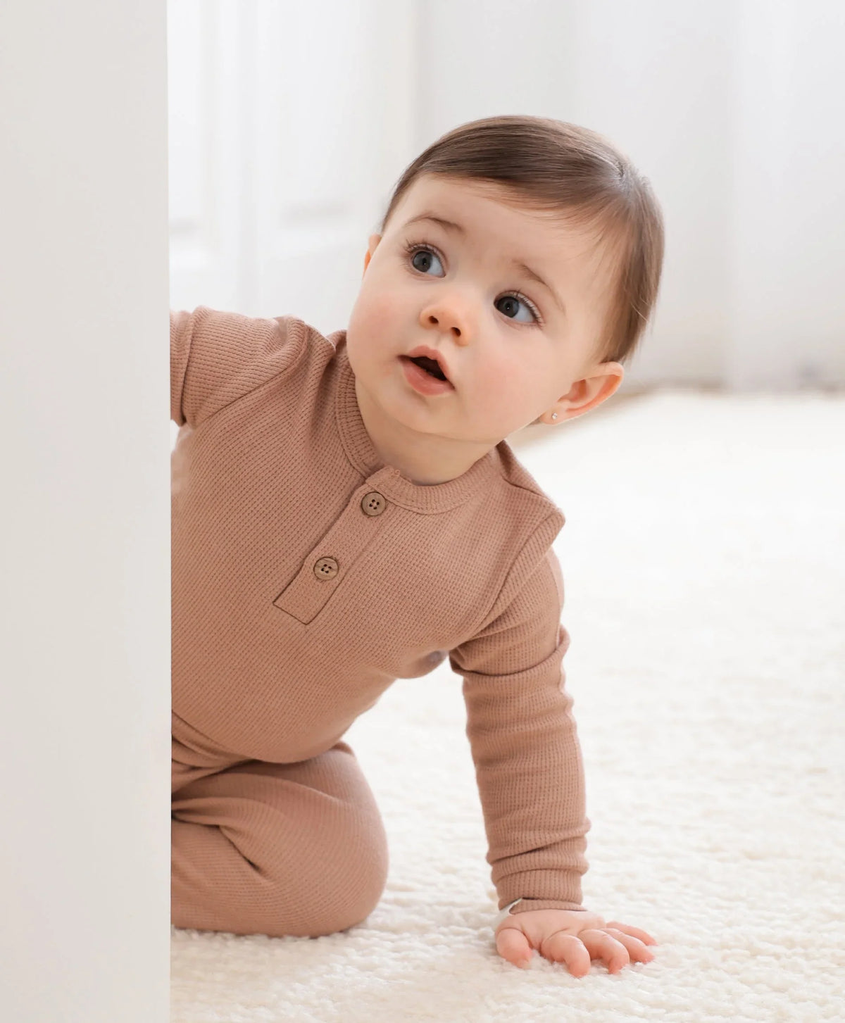 Organic Cotton Waffle Long Sleeve Bodysuit - Mocha