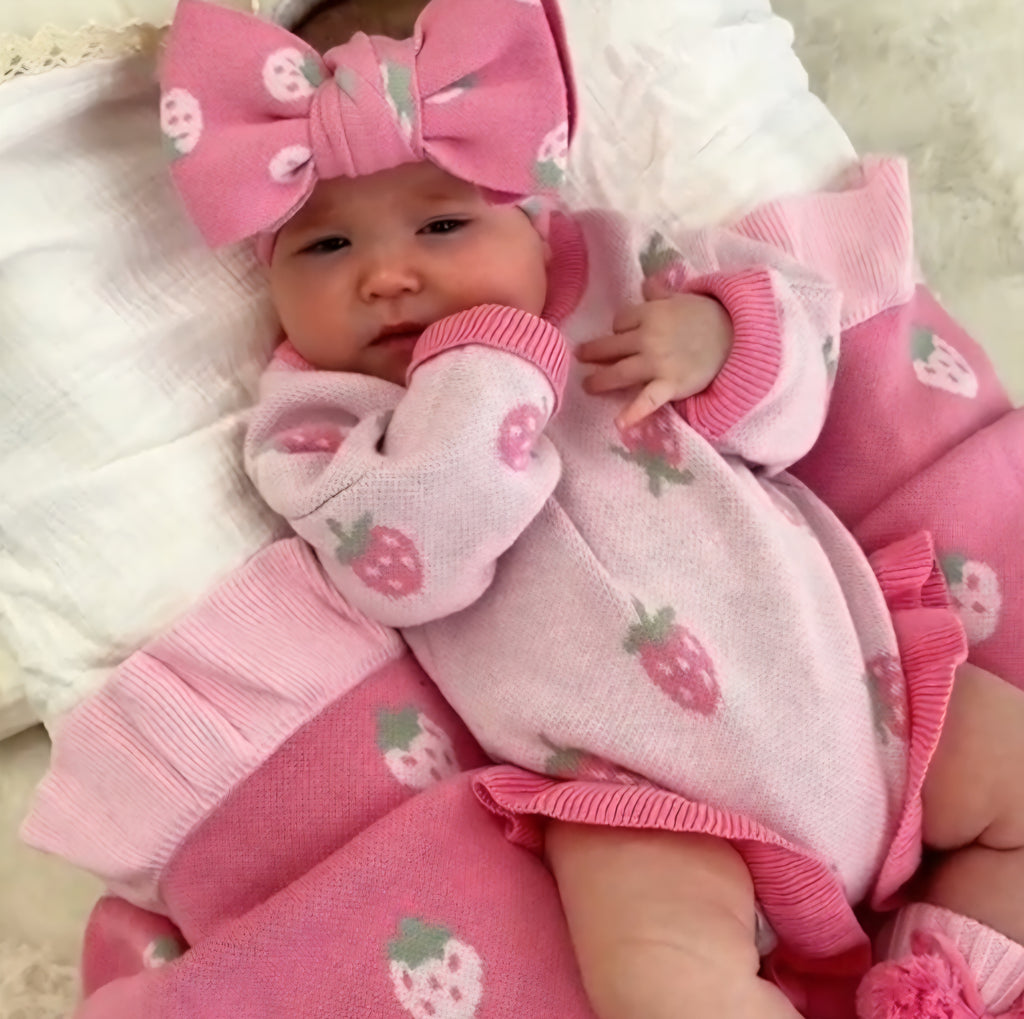 Strawberry Kisses Knit Romper
