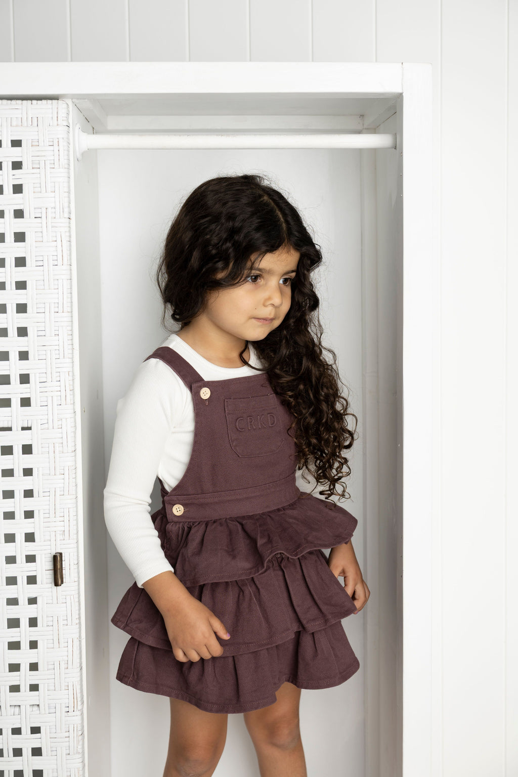 Cracked Soda Blossom Denim Pinafore Plum