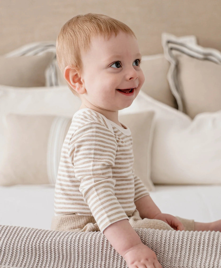 Organic Cotton Long Sleeve Bodysuit - Oat Stripes