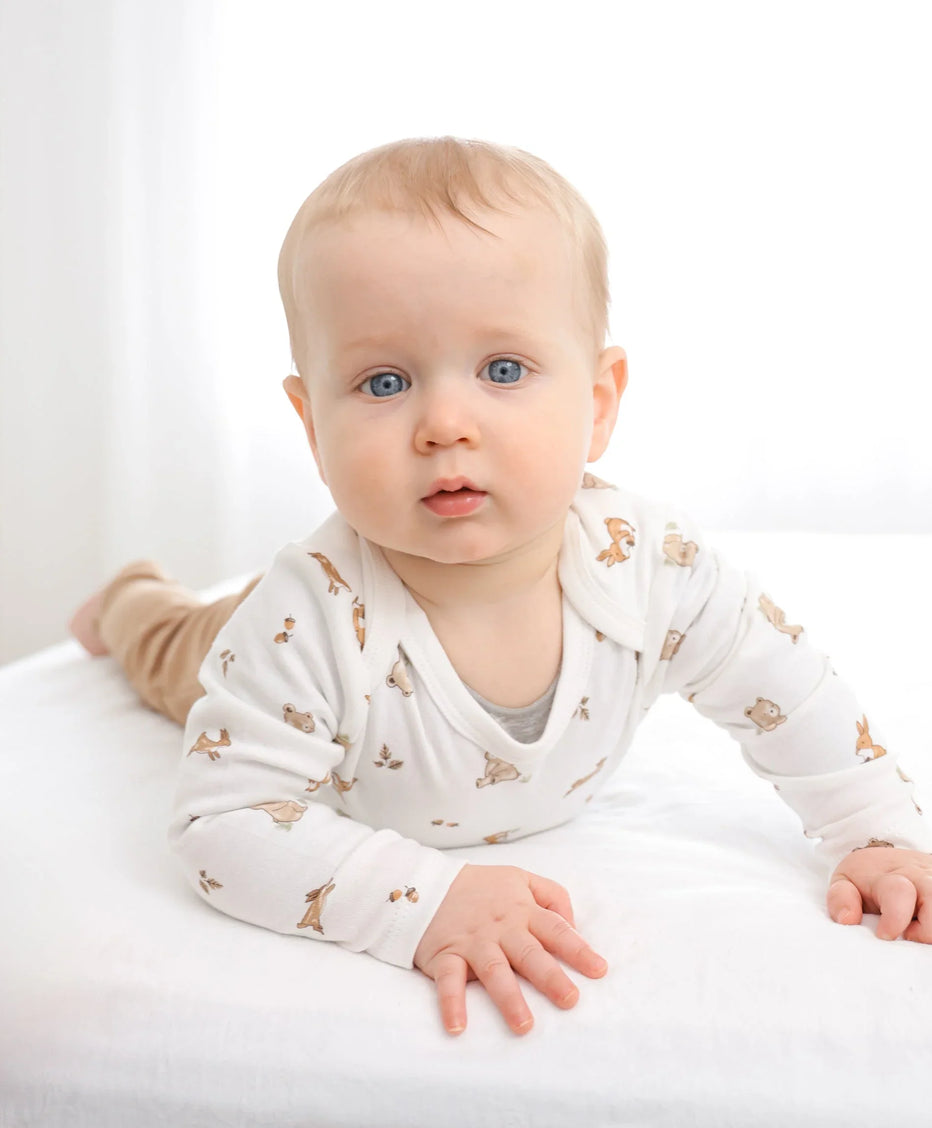 Organic Cotton Long Sleeve Bodysuit - Bear and Bunny