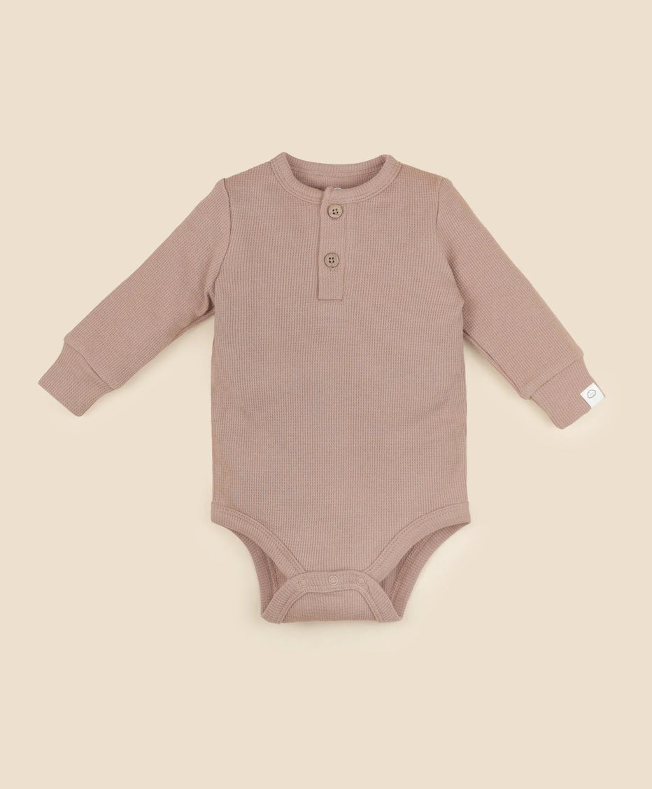 Organic Cotton Waffle Long Sleeve Bodysuit - Mocha