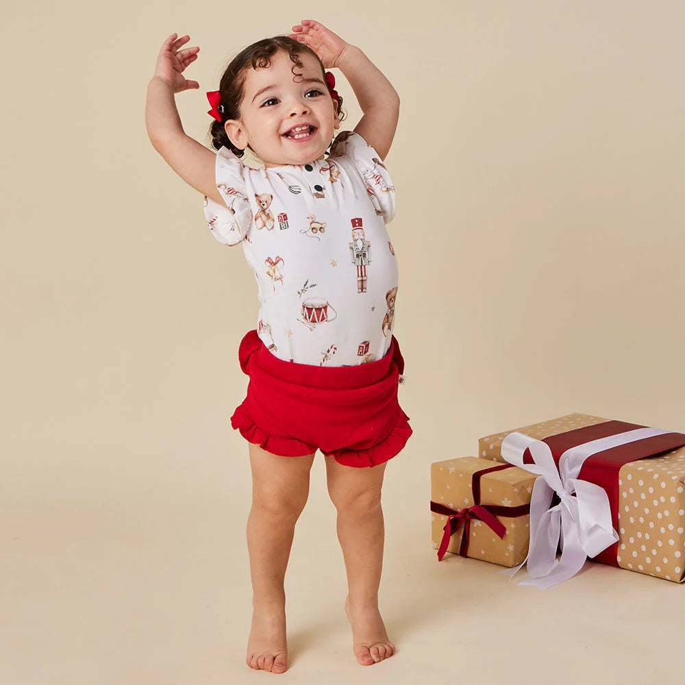 Snuggle Hunny Santa's Toy Shop Short Sleeve Bodysuit with Frill