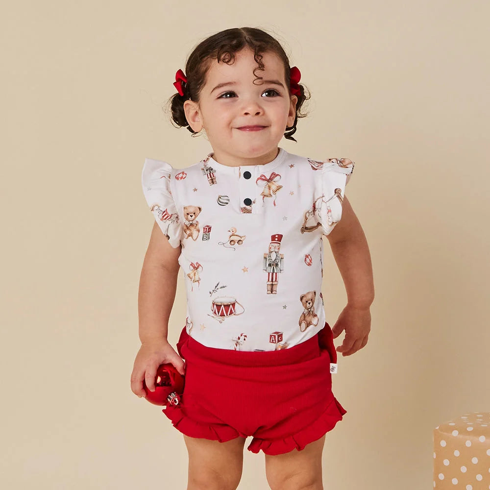 Snuggle Hunny Santa's Toy Shop Short Sleeve Bodysuit with Frill