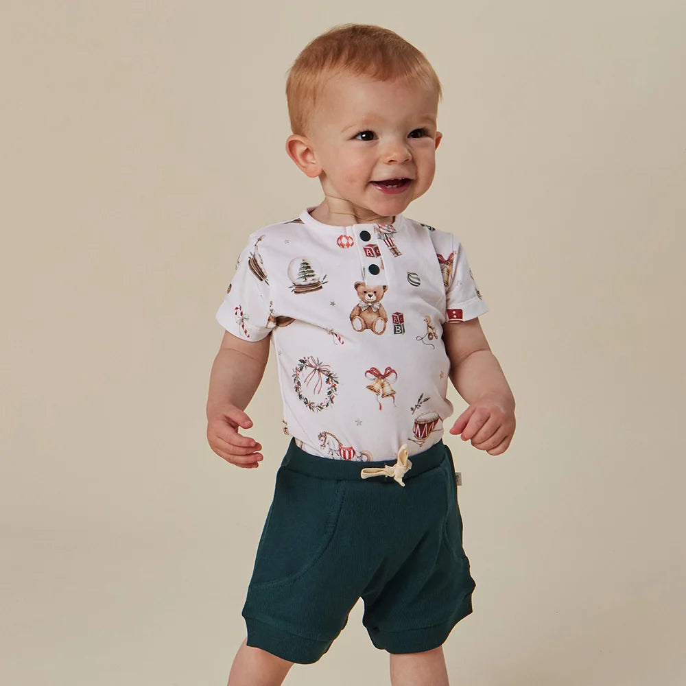 Snuggle Hunny Santa's Toy Shop Short Sleeve Bodysuit