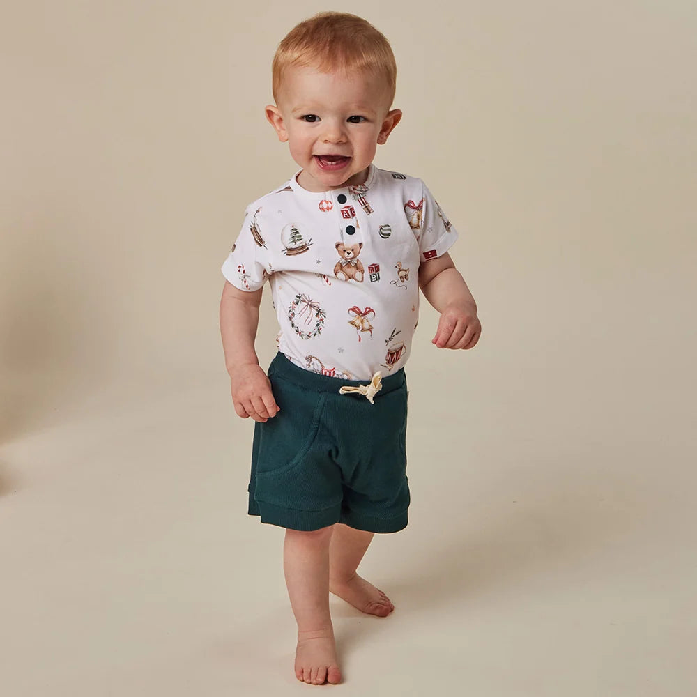 Snuggle Hunny Santa's Toy Shop Short Sleeve Bodysuit