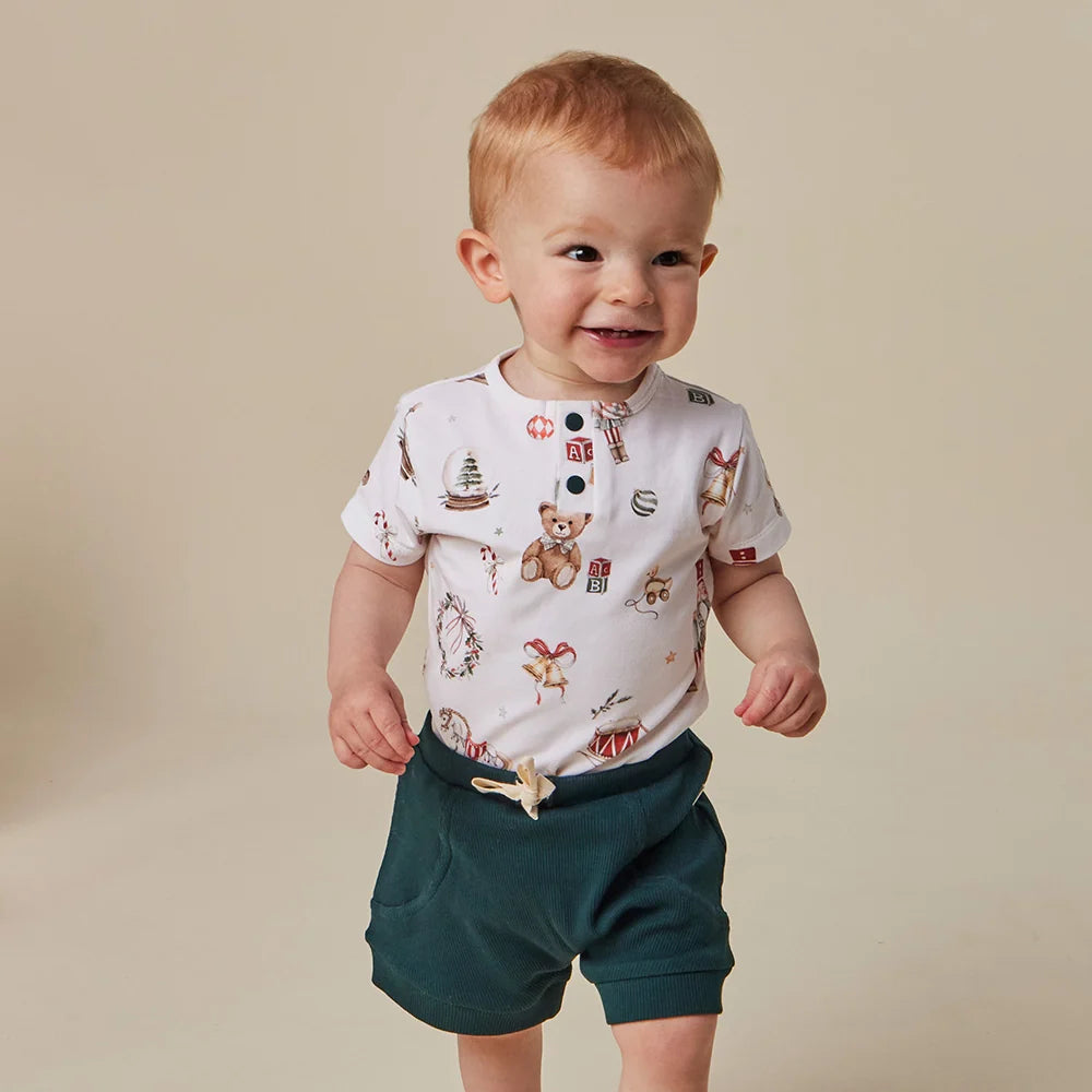 Snuggle Hunny Santa's Toy Shop Short Sleeve Bodysuit