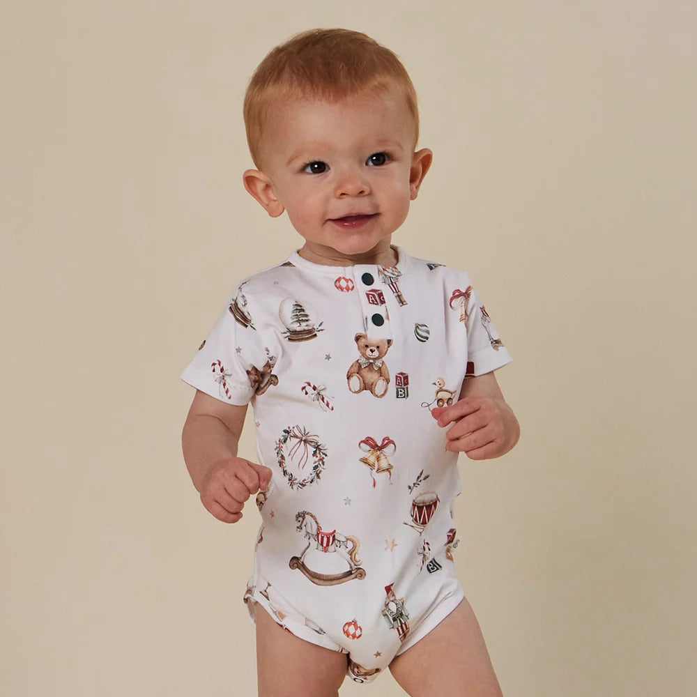 Snuggle Hunny Santa's Toy Shop Short Sleeve Bodysuit