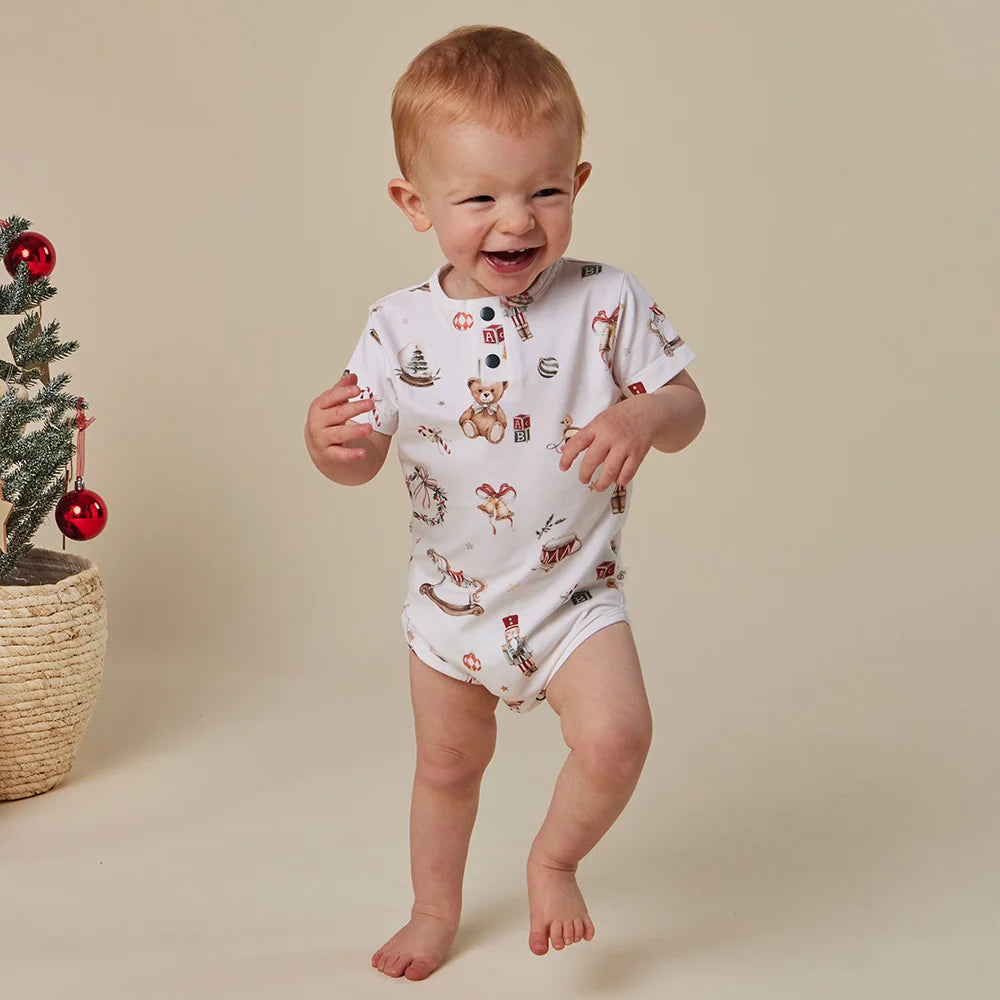 Snuggle Hunny Santa's Toy Shop Short Sleeve Bodysuit