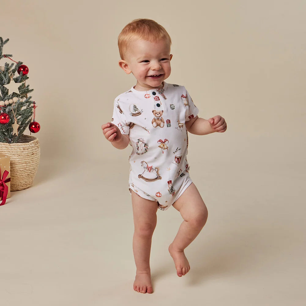 Snuggle Hunny Santa's Toy Shop Short Sleeve Bodysuit
