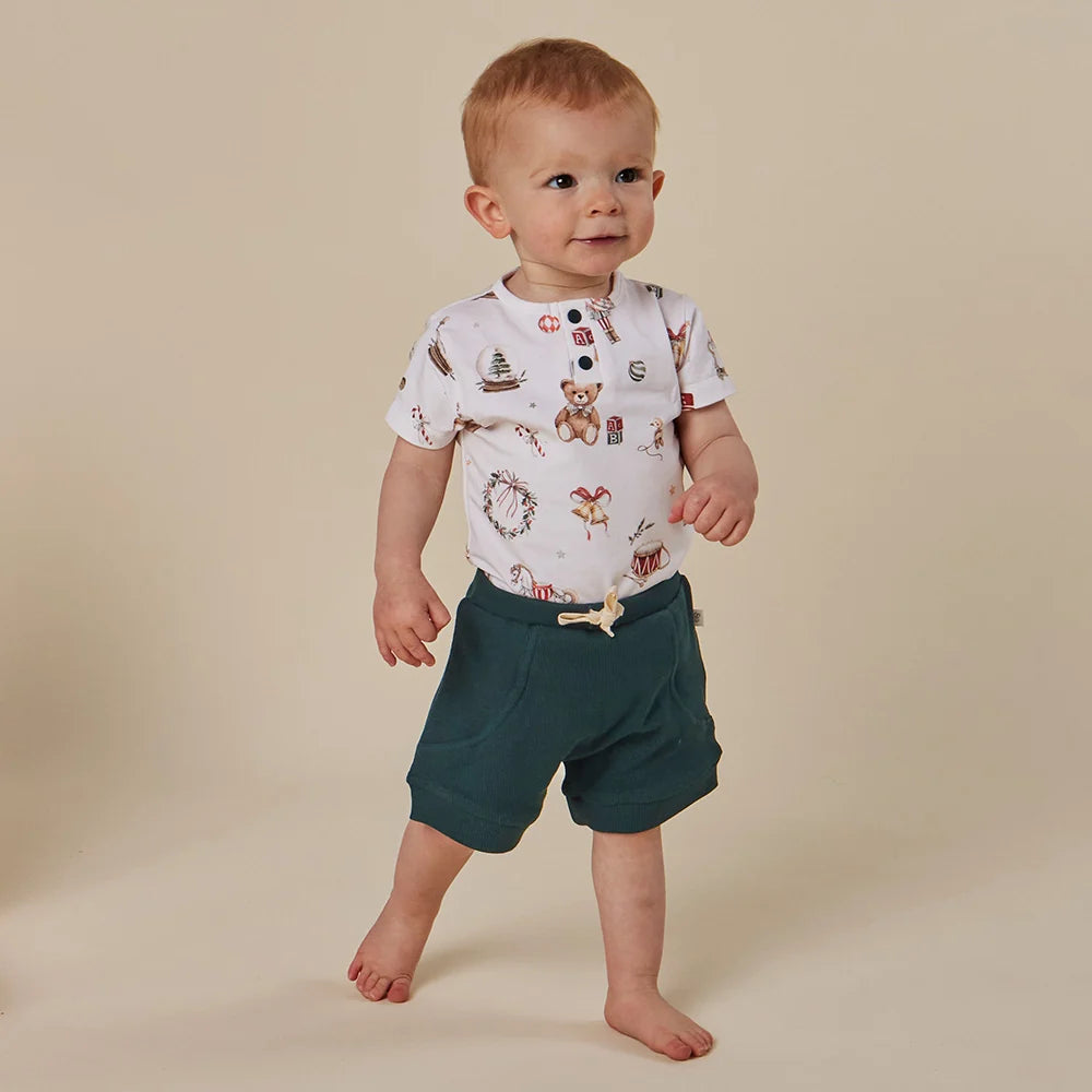 Snuggle Hunny Santa's Toy Shop Short Sleeve Bodysuit