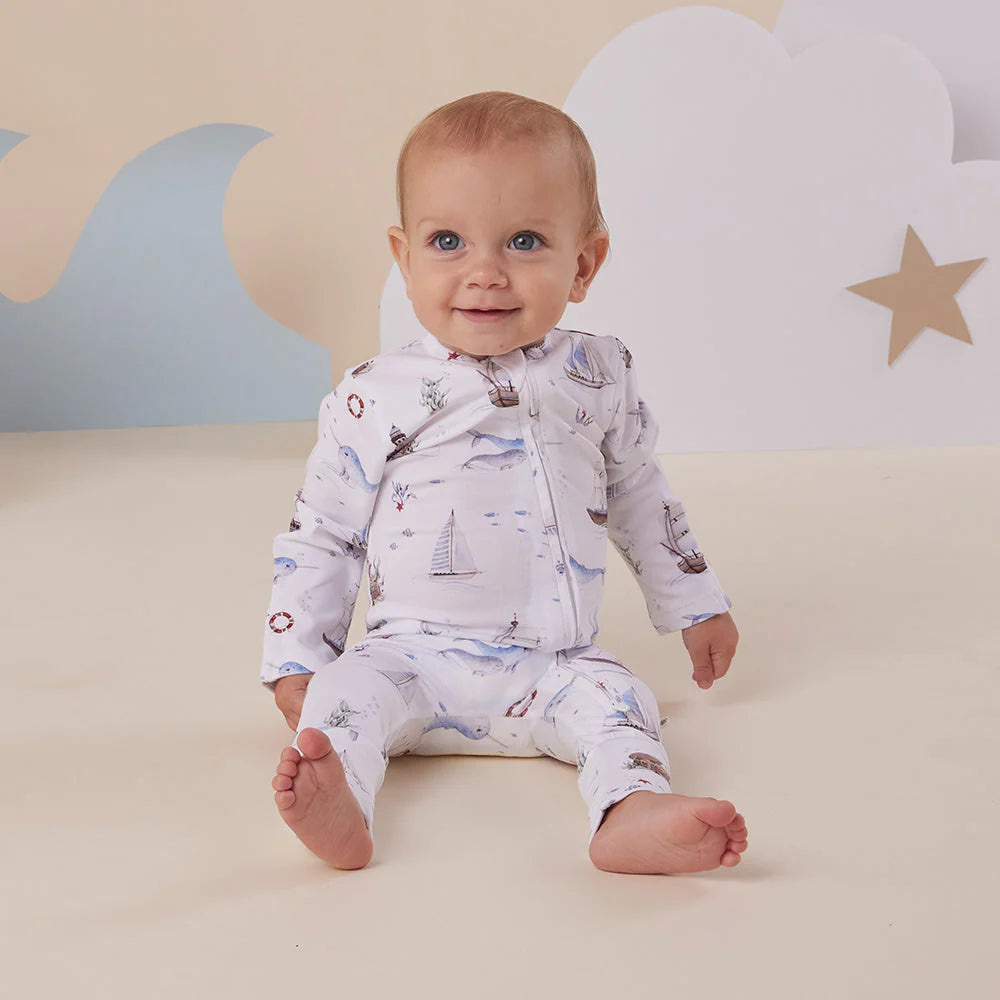 Snuggle Hunny - Organic Snugglesuit Convertable Romper - Set Sail