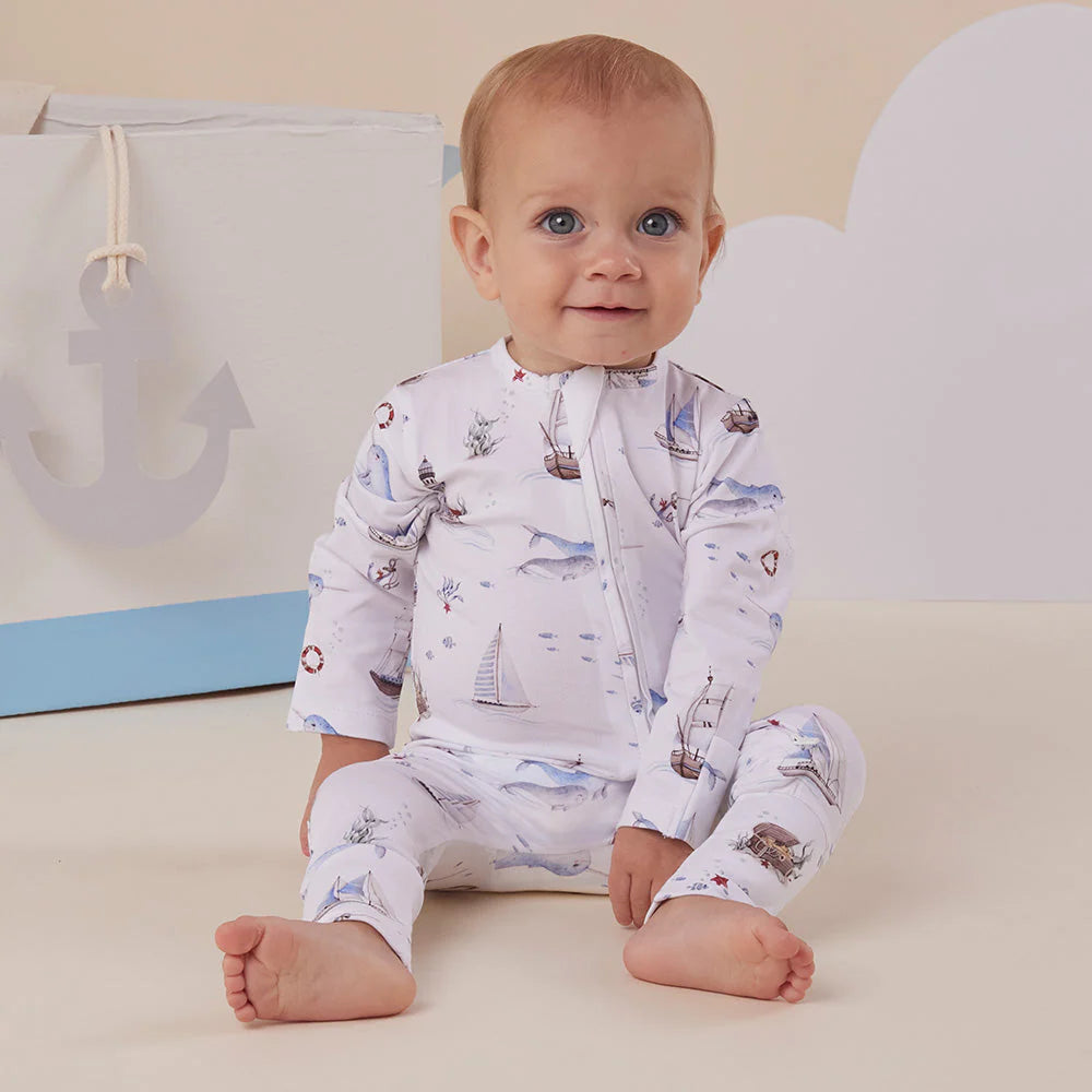 Snuggle Hunny - Organic Snugglesuit Convertable Romper - Set Sail