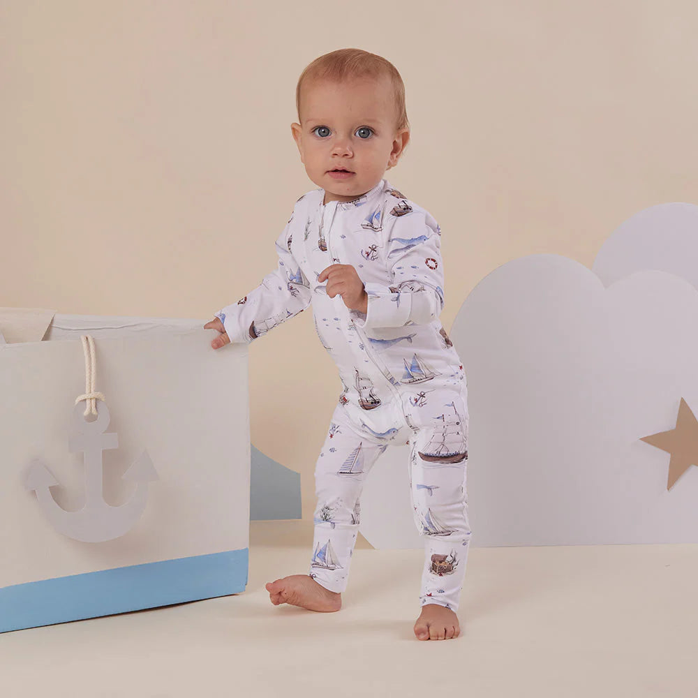 Snuggle Hunny - Organic Snugglesuit Convertable Romper - Set Sail