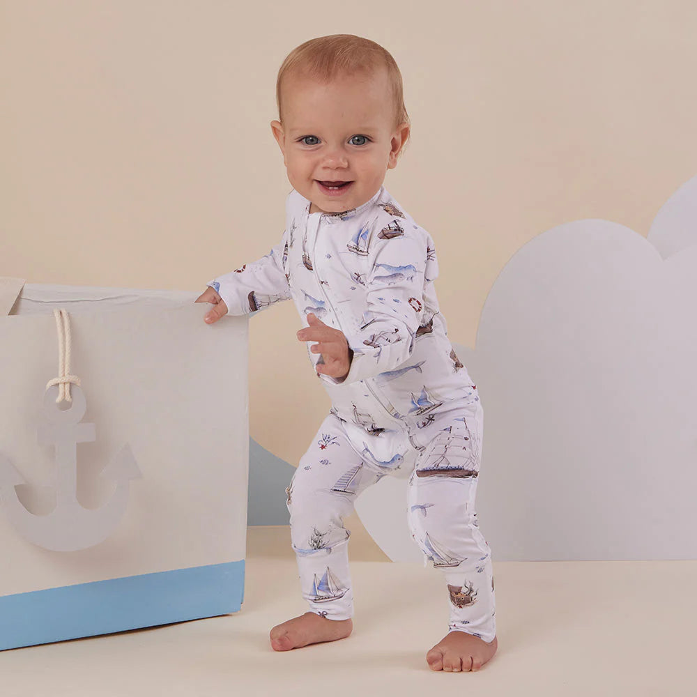 Snuggle Hunny - Organic Snugglesuit Convertable Romper - Set Sail