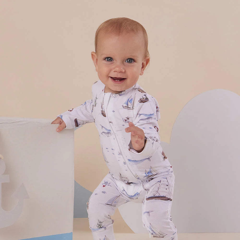 Snuggle Hunny - Organic Snugglesuit Convertable Romper - Set Sail