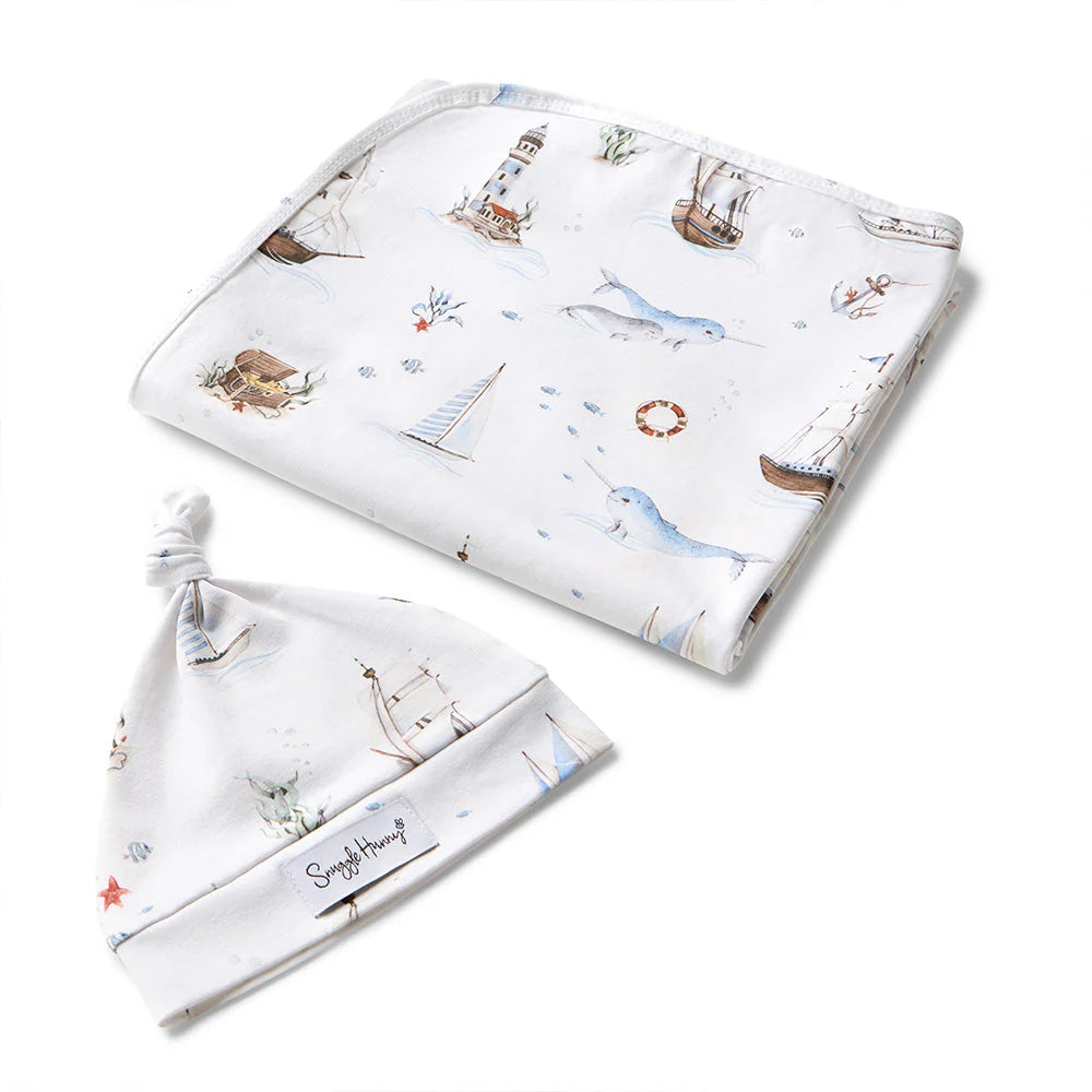 Snuggle Hunny - Organic Jersey Wrap & Beanie Set - Set Sail