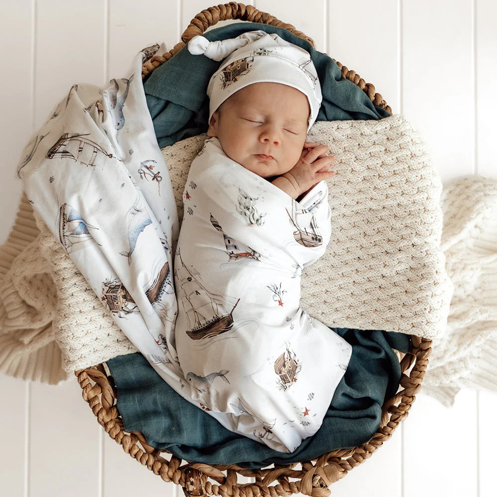 Snuggle Hunny - Organic Jersey Wrap & Beanie Set - Set Sail