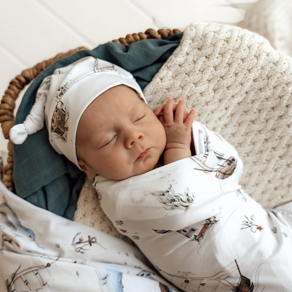 Snuggle Hunny - Organic Jersey Wrap & Beanie Set - Set Sail