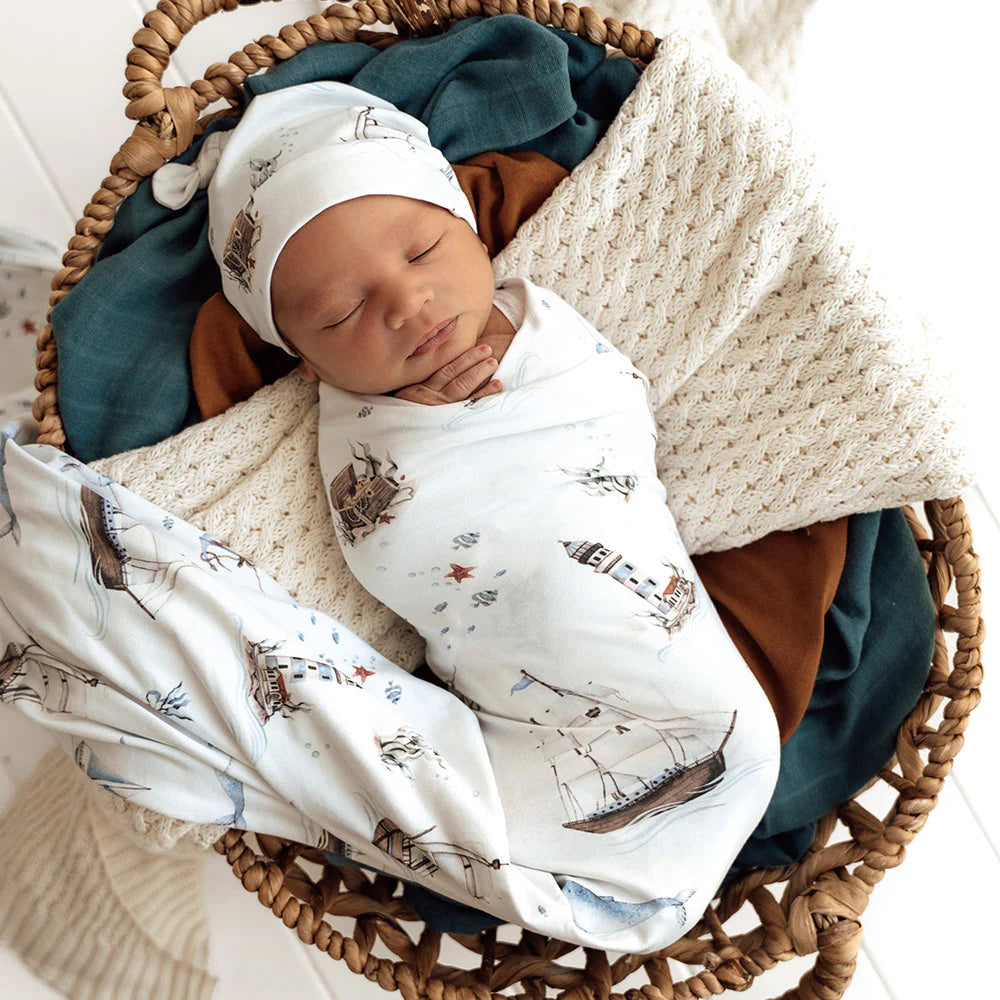 Snuggle Hunny - Organic Jersey Wrap & Beanie Set - Set Sail