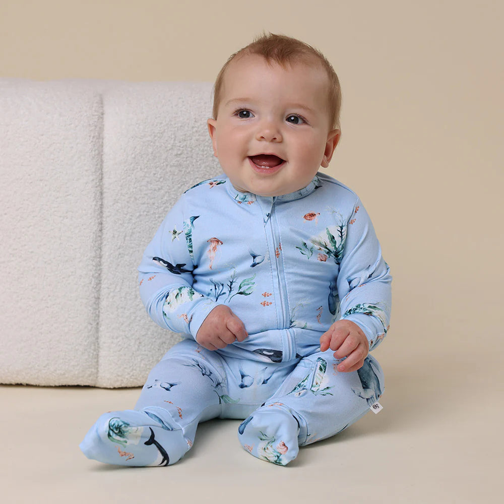 Snuggle Hunny Organic Snugglesuit Covertible Romper - Blue Ocean