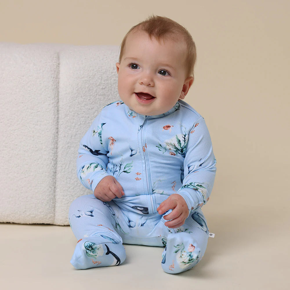 Snuggle Hunny Organic Snugglesuit Covertible Romper - Blue Ocean