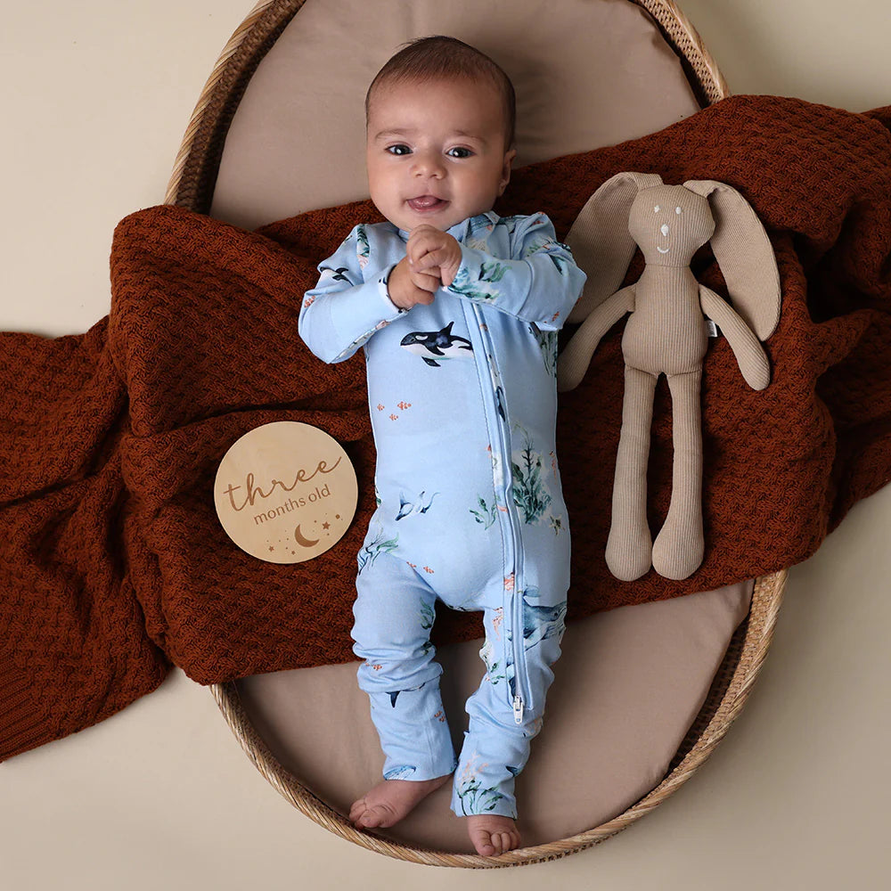 Snuggle Hunny Organic Snugglesuit Covertible Romper - Blue Ocean