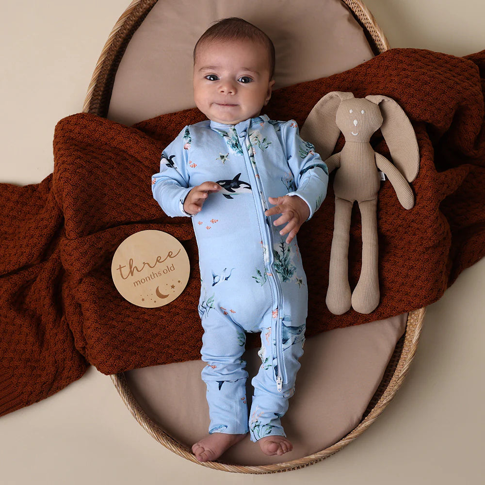 Snuggle Hunny Organic Snugglesuit Covertible Romper - Blue Ocean