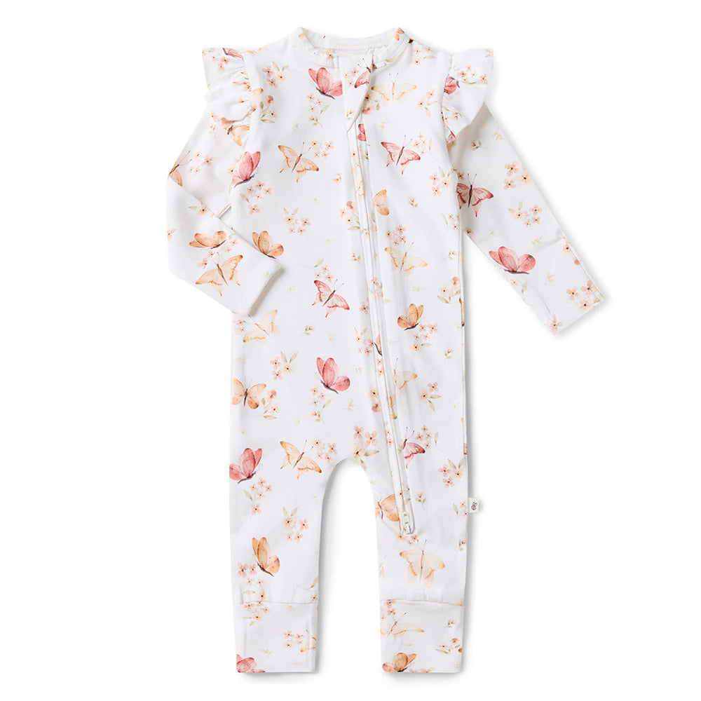 Snuggle Hunny Organic Snugglesuit Covertible Romper With Frill - Butterfly