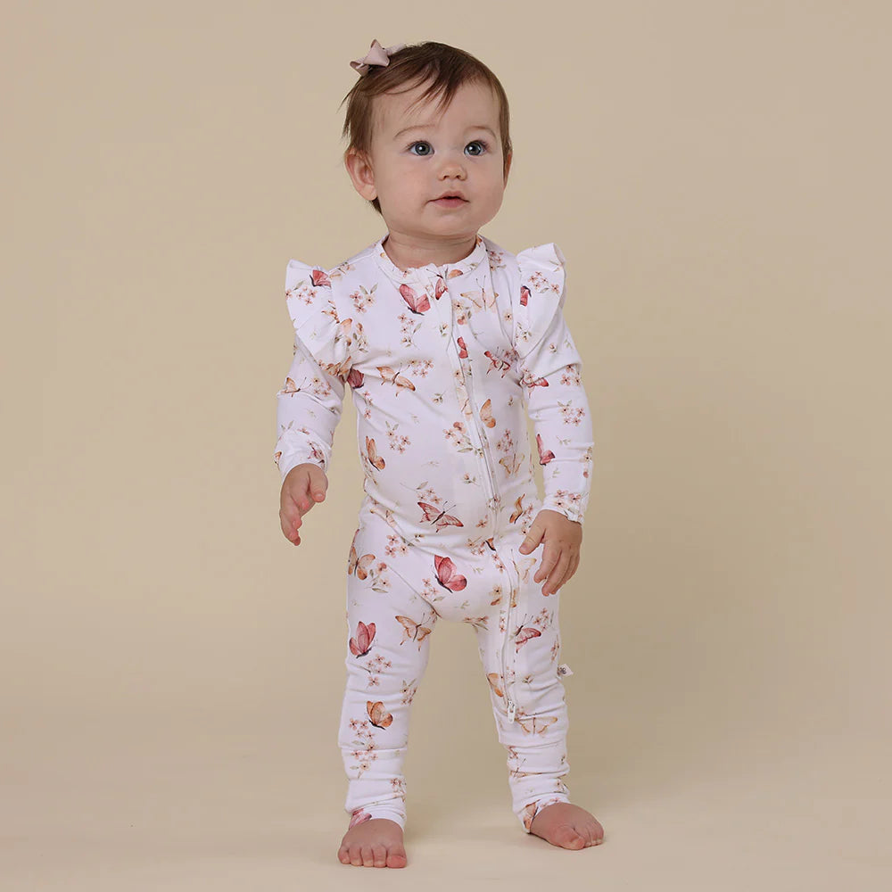 Snuggle Hunny Organic Snugglesuit Covertible Romper With Frill - Butterfly