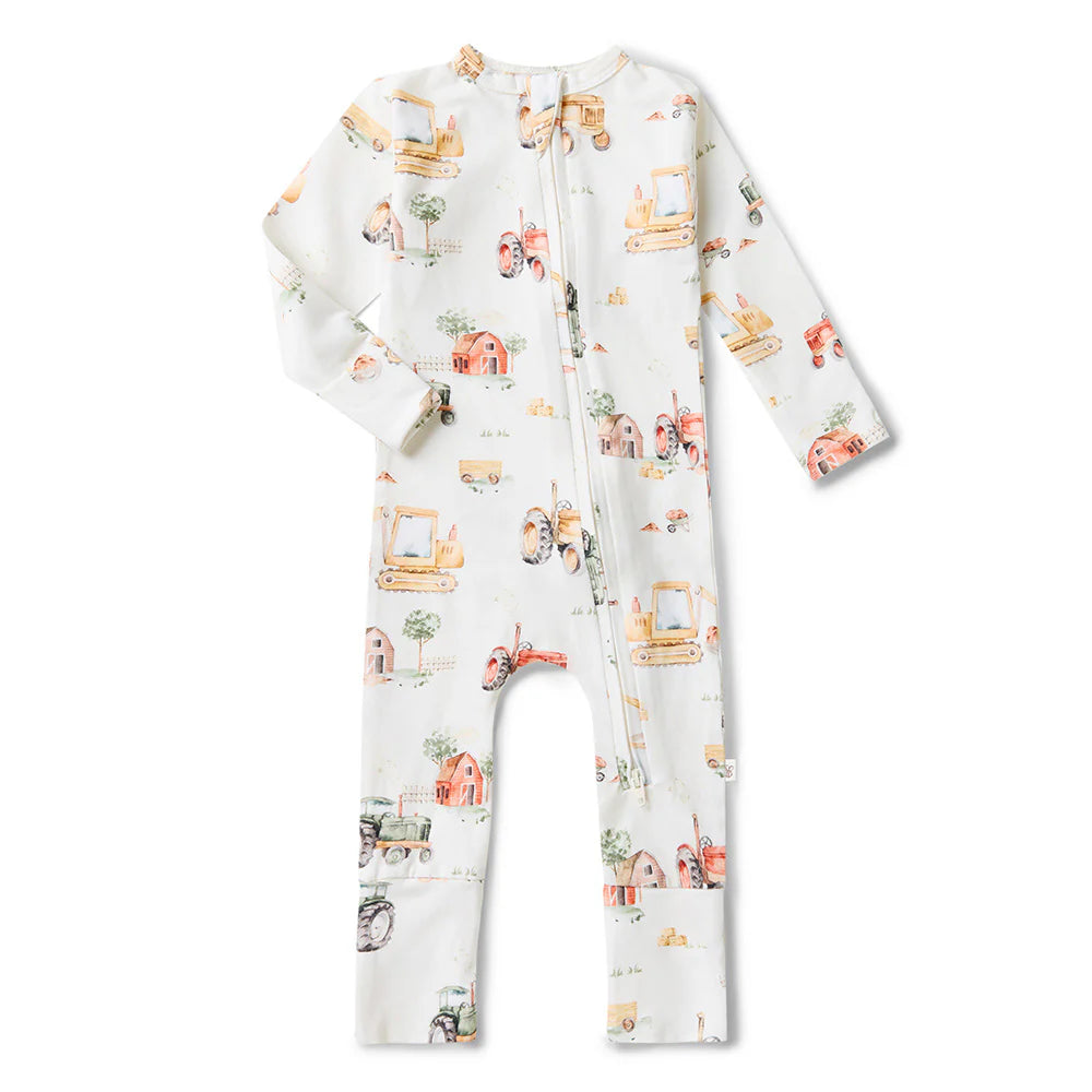 Snuggle Hunny Organic Snugglesuit Covertible Romper - Diggers & Tractors