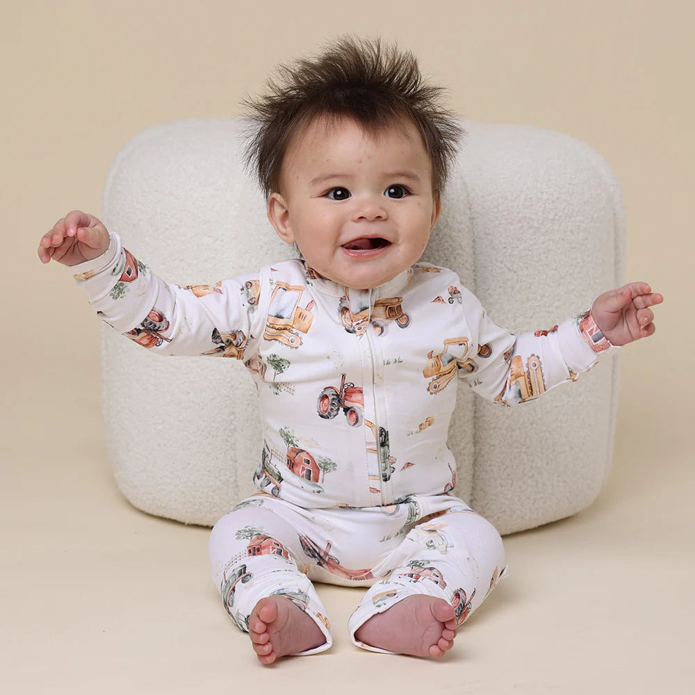 Snuggle Hunny Organic Snugglesuit Covertible Romper - Diggers & Tractors