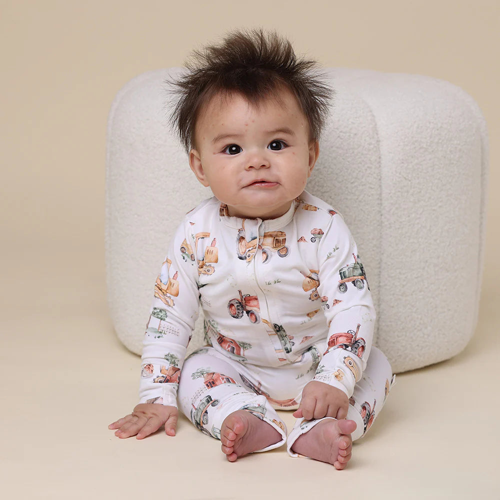 Snuggle Hunny Organic Snugglesuit Covertible Romper - Diggers & Tractors
