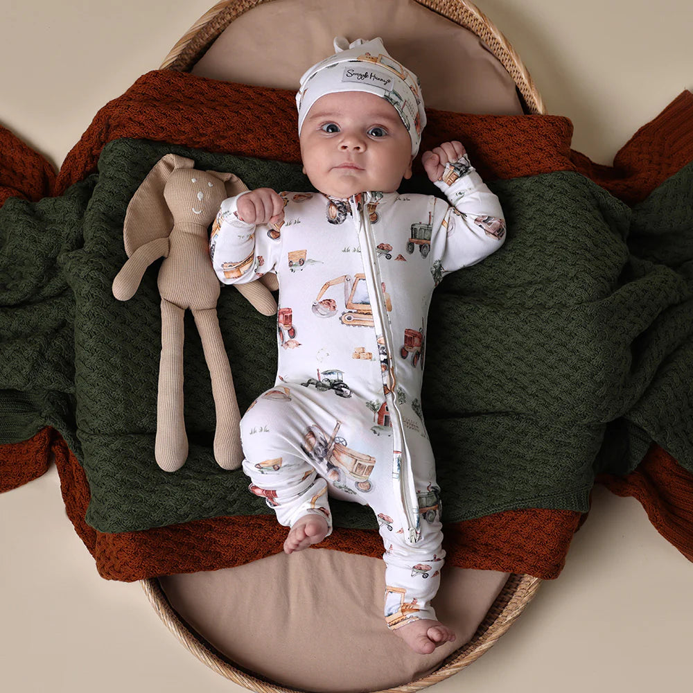 Snuggle Hunny Organic Snugglesuit Covertible Romper - Diggers & Tractors