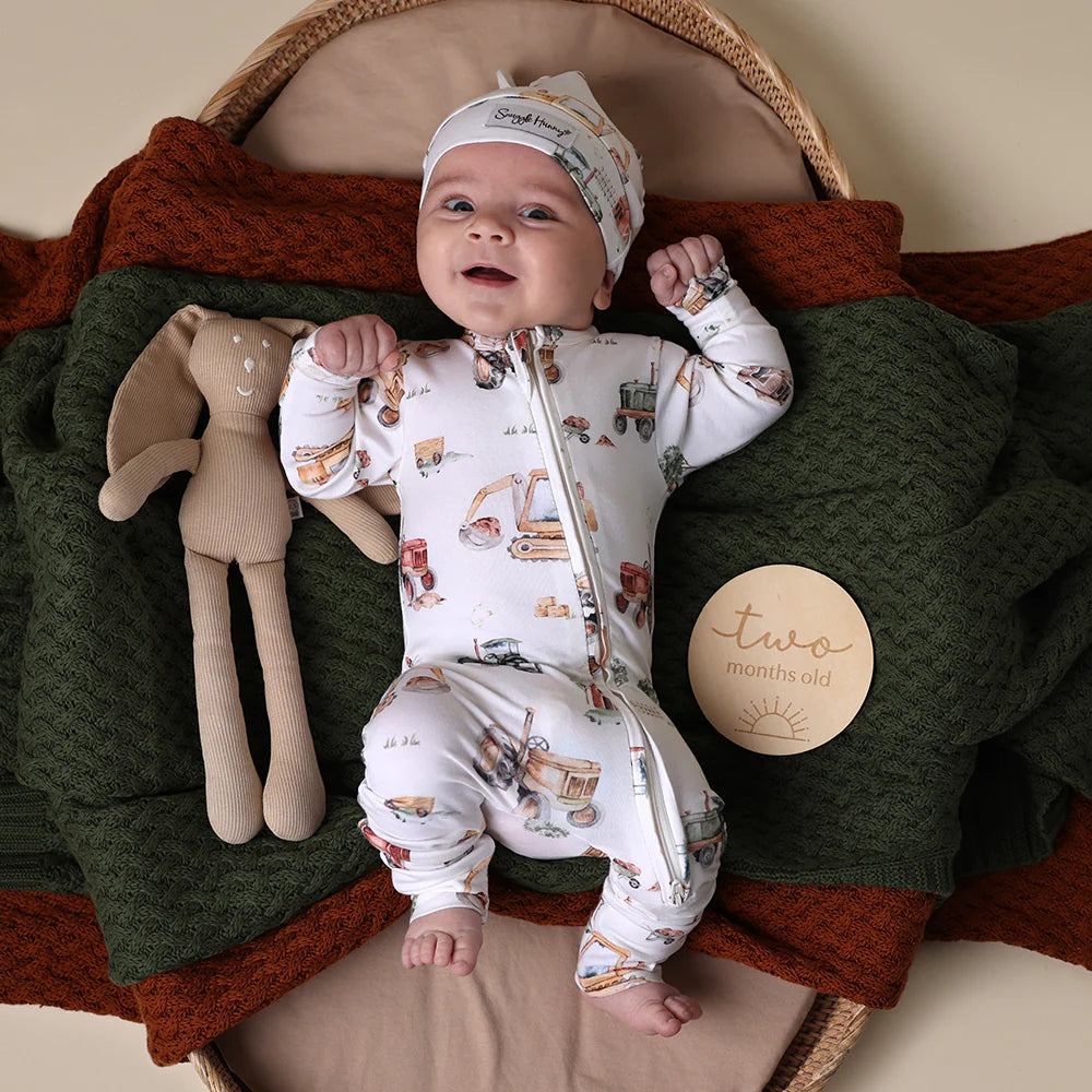 Snuggle Hunny Organic Snugglesuit Covertible Romper - Diggers & Tractors