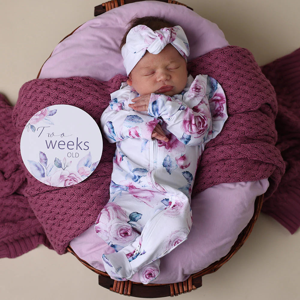 Organic Snuggle Sleepsuit Zip Footie w Frill - Lilac Skies