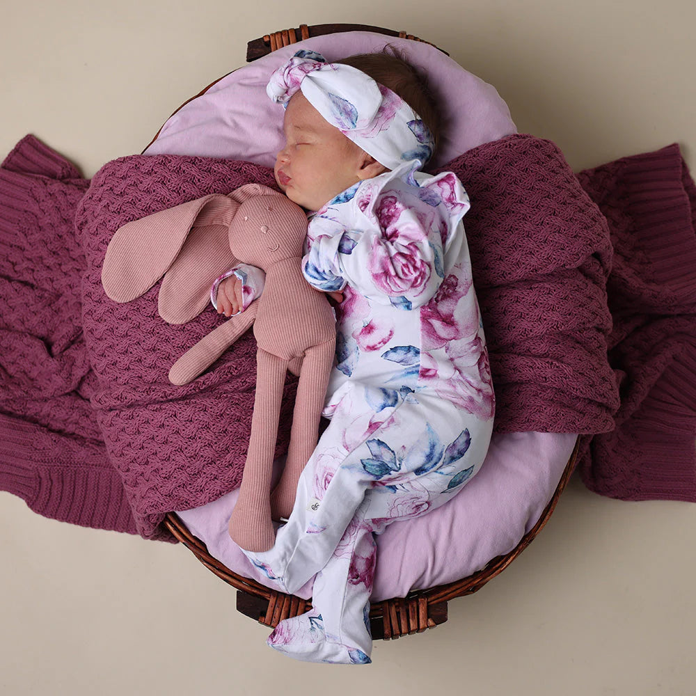 Organic Snuggle Sleepsuit Zip Footie w Frill - Lilac Skies