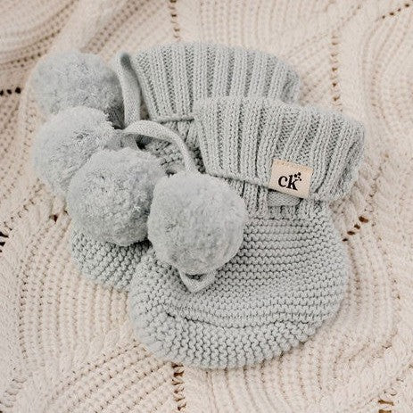 Knit Booties - Soft Blue Pomms