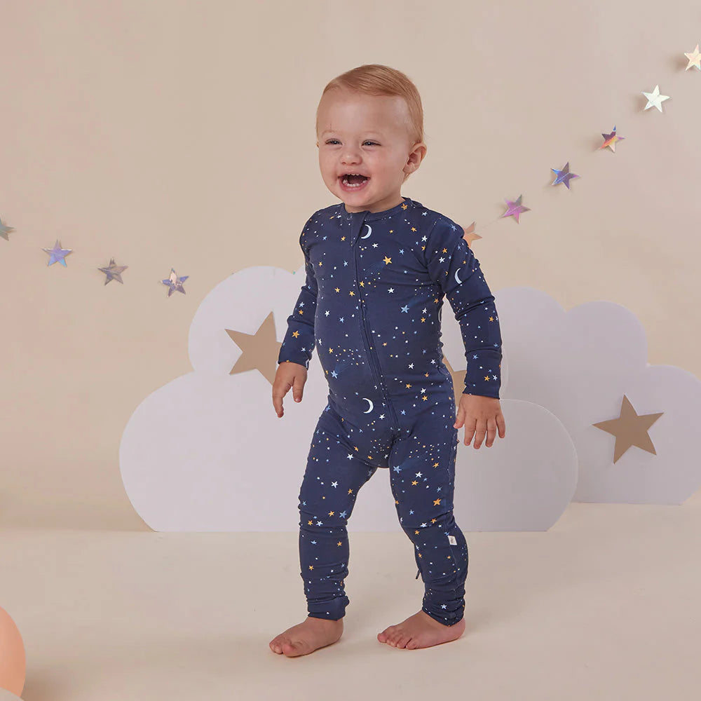 Snuggle Hunny - Organic Snugglesuit Convertable Romper - Starry Night