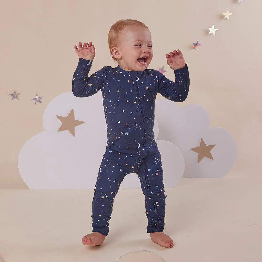 Snuggle Hunny - Organic Snugglesuit Convertable Romper - Starry Night