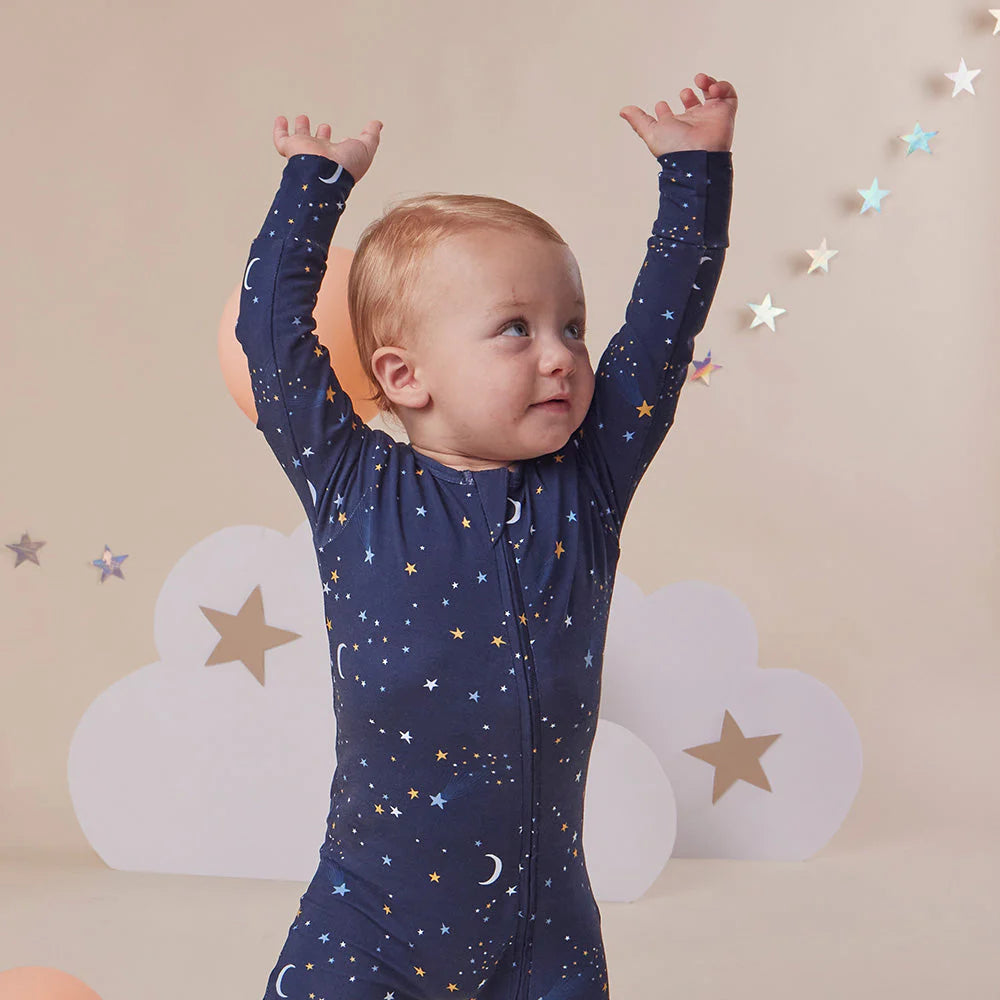 Snuggle Hunny - Organic Snugglesuit Convertable Romper - Starry Night