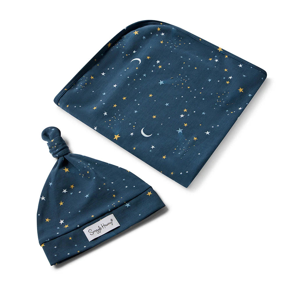 Snuggle Hunny - Organic Jersey Wrap & Beanie Set - Starry Night