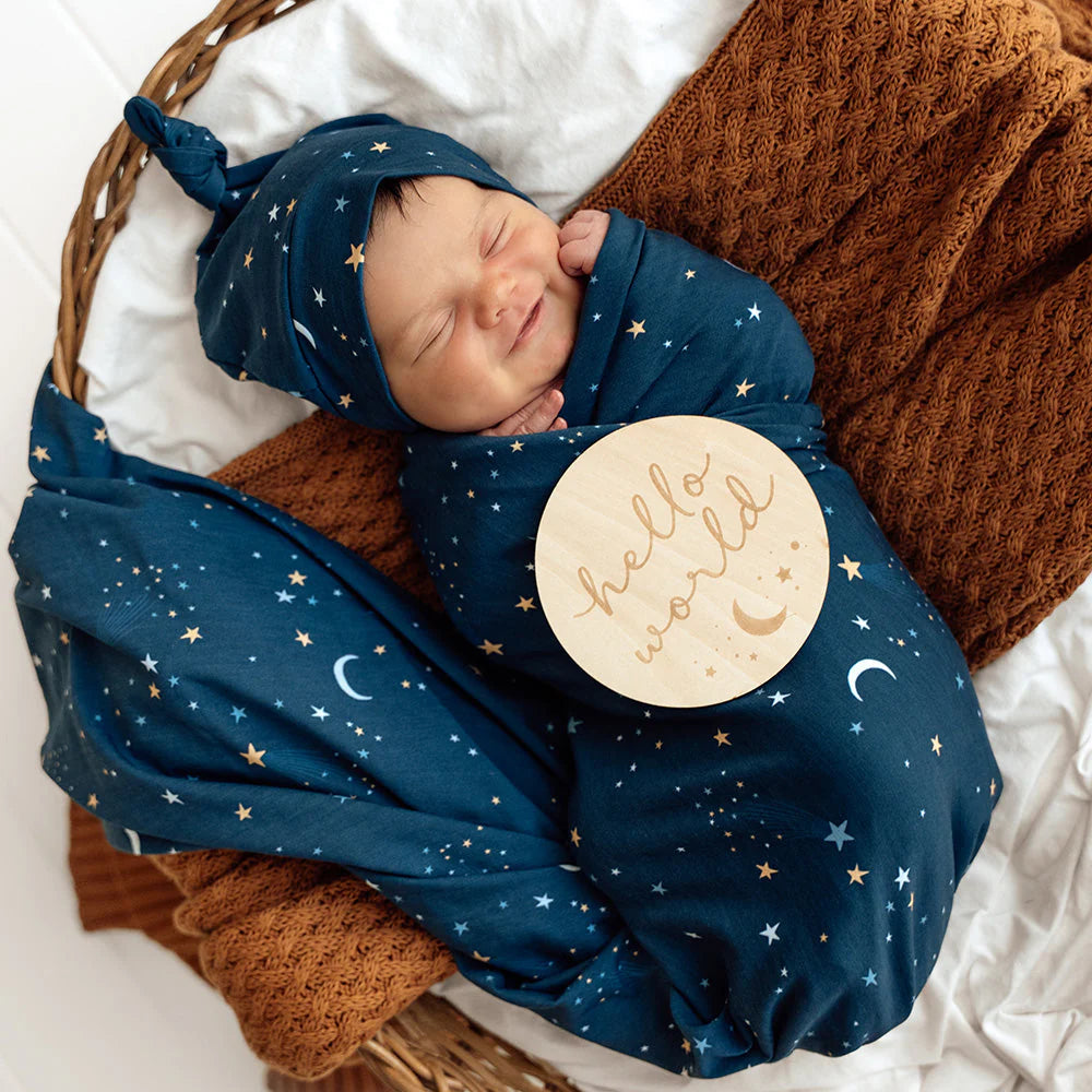 Snuggle Hunny - Organic Jersey Wrap & Beanie Set - Starry Night