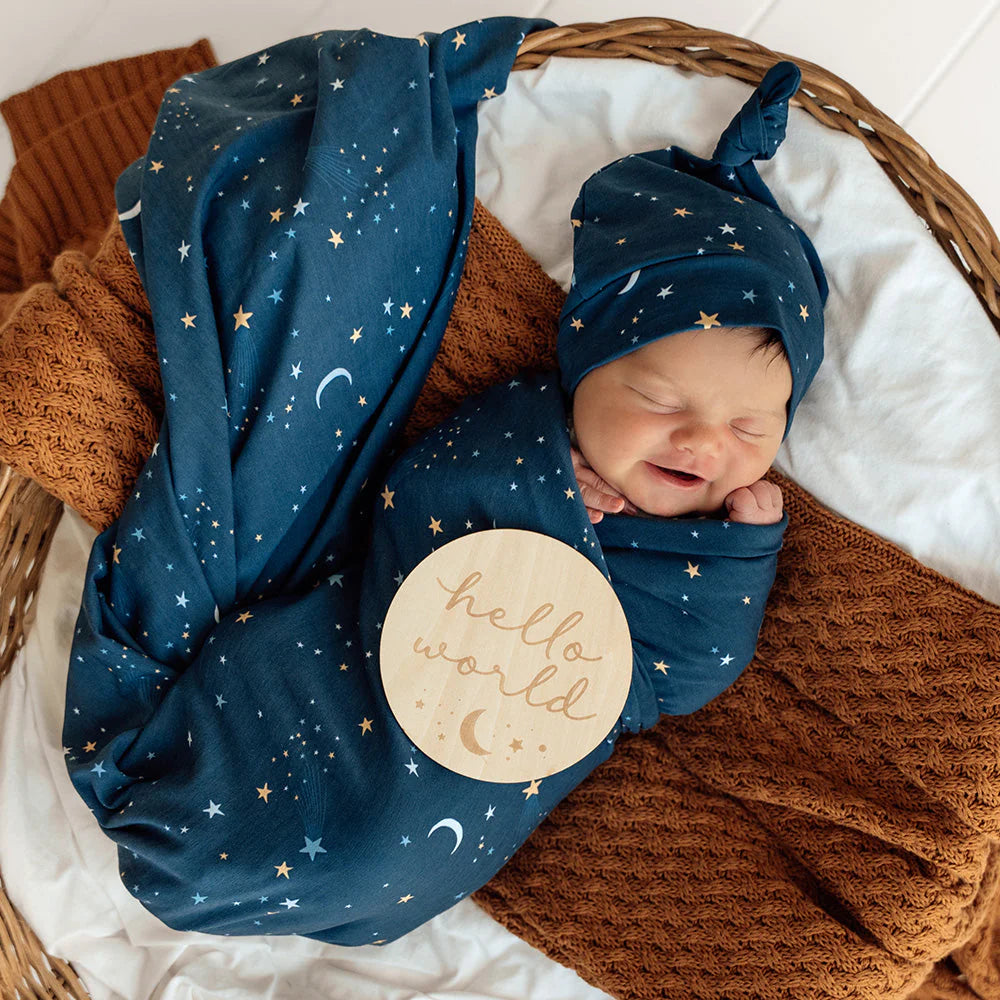 Snuggle Hunny - Organic Jersey Wrap & Beanie Set - Starry Night