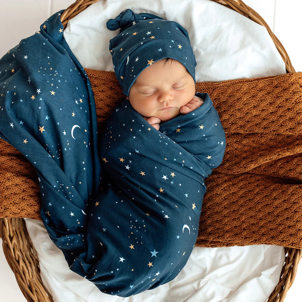 Snuggle Hunny - Organic Jersey Wrap & Beanie Set - Starry Night