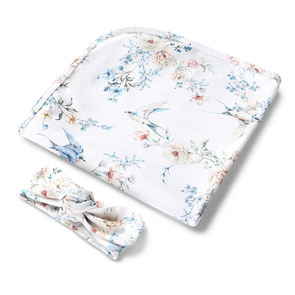 Snuggle Hunny - Organic Jersey Wrap & Topknot Set - Sweet Swallows