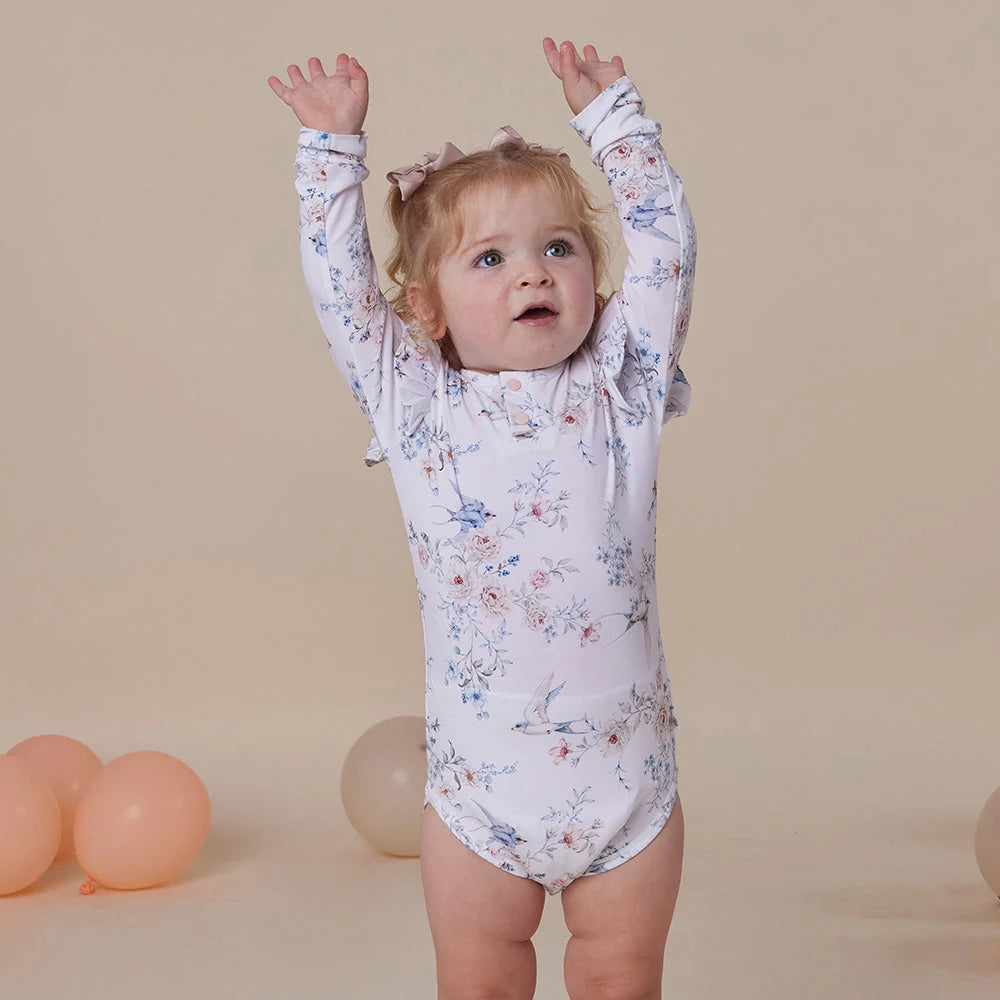 Snuggle Hunny - LS Organic Bodysuit w Frill - Sweet Swallows